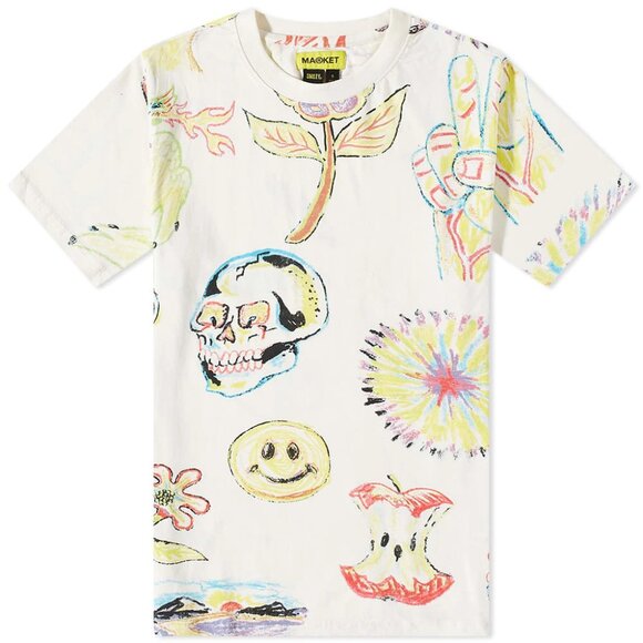 Market Colouring Book Smiley Tee | Size XL |  All-Over Print | 100% Cotton - Picture 3 of 9